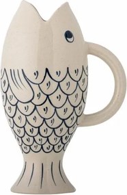 Carafa din ceramică natur în formă de pește cu solzi marini pictați manual albastru, 13×17,5 cm, "Eimy"