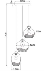 Globo 15898-3HR - Lustră suspendată pe cablu JESSICA 3xE27/60W/230V Ø 45 cm