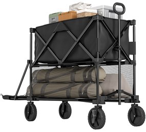 Outsunny Cărucior de grădină pliabil 350L cărucior de transport cu 2 etaje încărcare maximă 200 kg cu roți pentru teren accidentat negru | Aosom Romania