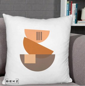 Perna Decorativa Geometric Bauhaus Boluri Portocaliu, 40x40 cm, Alb Pufos, Husa Detasabila, Perna Inclusa, BEKZ®
