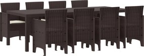 vidaXL Set de masă pentru grădină 9 pcs Maro Polipropilenă