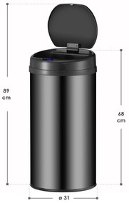 Coș de gunoi rotund cu senzor - 40 L - negru