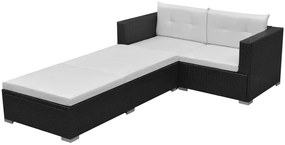 vidaXL Set mobilier de grădină cu perne, 3 piese, negru, poliratan
