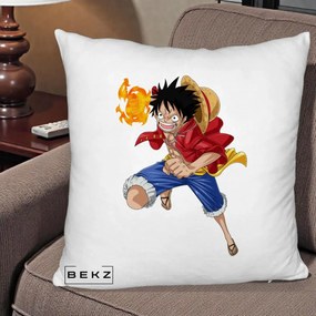Perna Personalizata One Piece Luffy Gear Second Foc, 40x40 cm, Alb Pufos, Husa Detasabila, Perna Inclusa, BEKZ®