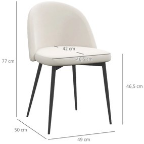 HOMCOM Lot de 2 scaune de masă scaun de bucătărie scandinav scaun din catifea tapițat cu picioare subțiri de metal | Aosom Romania