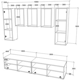 Living haaus V9, Negru/Alb Lucios, MDF, L 190 cm