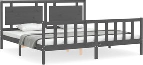 vidaXL Cadru pat cu tăblie 200x200 cm, gri, lemn masiv