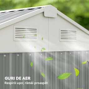 Outsunny Depozit de Grădină Înalt de 3.51m² din Oțel Galvanizat cu Guri de Ventilație, Căsuță de Grădină cu Ușă Blocabilă, Acoperiș Înclinat, Mănuși, Depozit pentru Unelte, 209x177x236 cm, Argintiu Gri | Aosom Romania