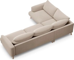 Colțar bej cu tapițerie din catifea (cu colț pe partea stângă/în formă de ”L”) Naomi – Micadoni