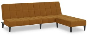 3080694 vidaXL Canapea extensibilă cu 2 locuri și taburet, maro, catifea