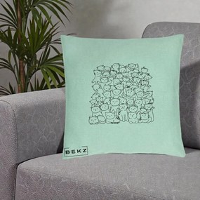Perna Personalizata Many Cats Pattern Alb-Negru, 40x40 cm, Verde Menta, Husa Detasabila, Perna Inclusa, BEKZ®