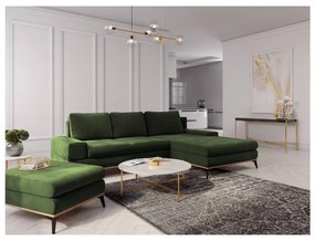 Colțar extensibil cu șezlong pe partea dreaptă Windsor &amp; Co Sofas Planet, verde smarald