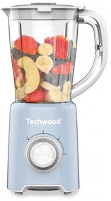 Blender Techwood TBL-784, 500W, 1.5 l, 2 viteze + impuls, Lame din otel, Albastru deschis
