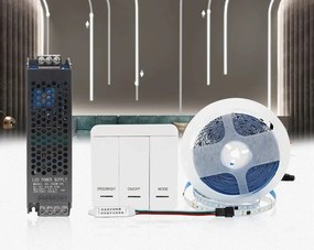 Kit Bandă LED Digitală Lumină Albastră 12W/m 10m 24V cu Transformator 200W și Controler