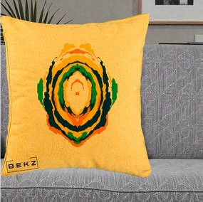 Perna Decorativa Oval Abstract Multicolor, 40x40 cm, Galben, Husa Detasabila, Perna Inclusa, BEKZ®