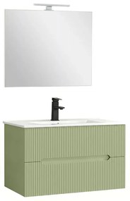 Trent Mobilier de baie 80 cm lavoar ceramic (2 sertare) cu oglindă 60x80 cm verde deschis