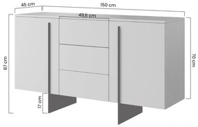 Comodă Larena 150 cm cu trei sertare - stejar biscuit/ picioare negre