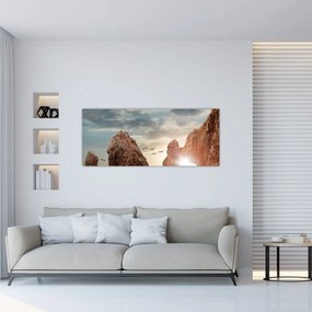 Tablou - Apus de soare peste stânci (120x50 cm)