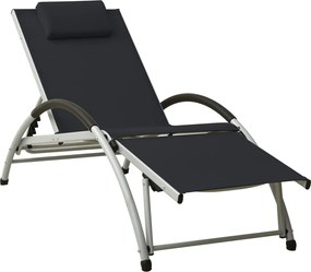 vidaXL Șezlong de plajă cu pernă, negru, textilenă