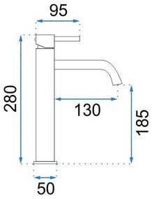 REA-B4103 - Baterie pentru lavoar LUNGO, 28 cm, neagră