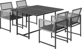 Outsunny Set mobilier grădină 5 piese masă din sticlă cu 4 scaune respirabile, spătare rabatabile, împletitură din sfoară | Aosom Romania