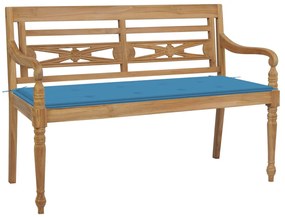 vidaXL Bancă Batavia cu pernă albastră, 120 cm, lemn masiv de tec