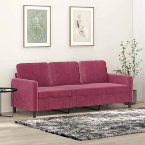 Canapea cu 3 locuri, rosu vin, 180 cm, material catifea