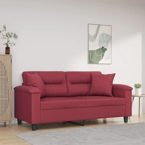 Canapea cu 2 locuri cu pernute, rosu vin 140 cm piele ecologica