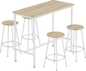 HOMCOM Set de Dining 5 Piese cu Bar 110x50x89,5 cm și Scaune Ø30x60,5 cm din Lemn și Metal Nuanță Lemn | Aosom Romania