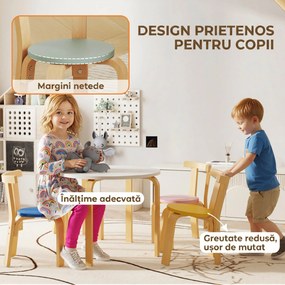 AIYAPLAY Set Masă și Scaune pentru Copii 3-8 Ani, 5 Piese cu Margini Rotunjite din Lemn Multicolor | Aosom Romania