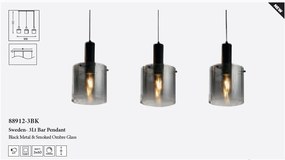 Lustra suspendata metal negru, sticla fumurie Sweden 3L