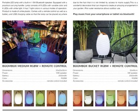 Lampa LED RGB portabila cu speaker si telecomanda IP44 BOOMBOX MEDIUM