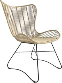 Scaun living Indiana, stejar/negru, ratan natural/metal, 69X70X103 CM