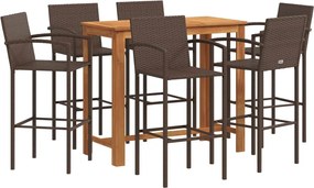 vidaXL Set bar de grădină, 7 piese, maro, lemn masiv acacia/ poliratan
