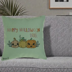 Perna Decorativa Happy Halloween Boo Trei Dovlecei Kawaii, 40x40 cm, Verde, Husa Detasabila, Perna Inclusa, BEKZ®