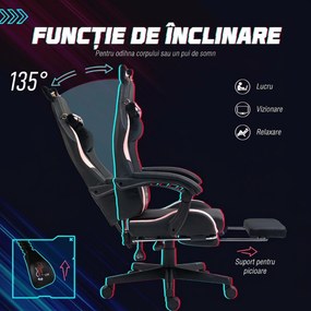 HOMCOM Scaun Gaming Ergonomic cu Urechi de Pisica, Roz | Aosom Romania