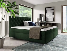 Pat cu boxspring, 160x200, ţesătură verde Velvet, GULIETTE + cadou