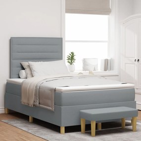 vidaXL Pat cu spring cu saltea și cojocel gri deschis 120x190 cm din țesătură