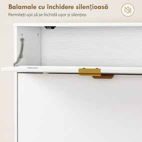 HOMCOM Dulap pentru Pantofi Slim cu Uși Rabatabile, Rafturi Reglabile, pentru 12 Perechi, Alb | Aosom Romania