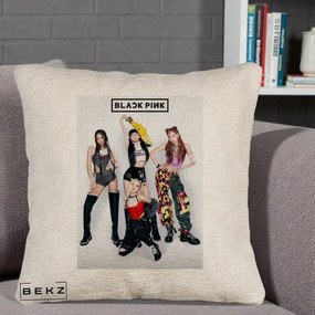 Perna Personalizata K-pop BLACKPINK Fotografie Grup Tinute Edgy, 40x40 cm, Bej Canapea, Husa Detasabila, Perna Inclusa, BEKZ®