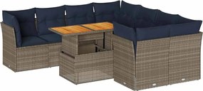 vidaXL Set canapele de grădină, 9 piese, cu perne, gri, poliratan