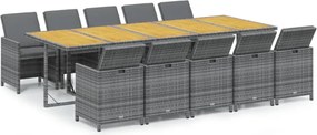 vidaXL Set mobilier de grădină cu perne, 11 piese, gri, poliratan