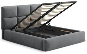 Pat matrimonial gri tapițat cu spațiu de depozitare cu somieră 180x200 cm Libera – Windsor &amp; Co Sofas