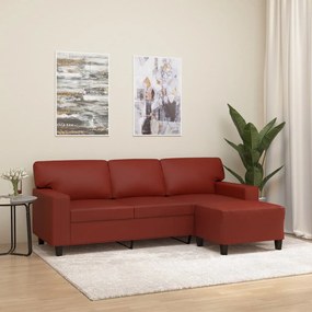 3153555 vidaXL Canapea cu 3 locuri și taburet, roșu vin 180 cm piele ecologică