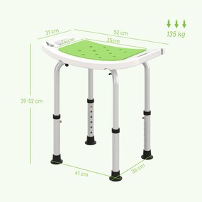 HOMCOM Taburet pentru Duș din Aluminiu și Plastic Antiderapant, Reglabil 6 Niveluri 39-52cm, Verde | Aosom Romania
