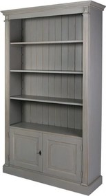 Bibliotecă living gri din lemn de pin, cu 3 rafturi deschise și 2 uși, 197 x 120 x 37 cm, „Ernest”