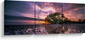 Tablou cu plajă în apus de soare (cu ceas) (90x30 cm)