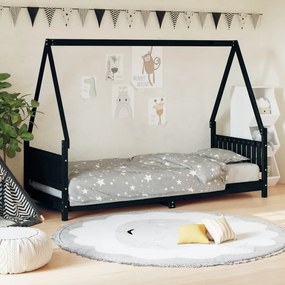 834497 vidaXL Cadru de pat pentru copii, negru, 80x200 cm, lemn masiv de pin