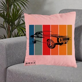 Perna Personalizata Masina Retro Muscle Car Grafic, 40x40 cm, Roz, Husa Detasabila, Perna Inclusa, BEKZ®