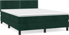vidaXL Pat box spring cu saltea, verde închis, 140x190 cm, catifea